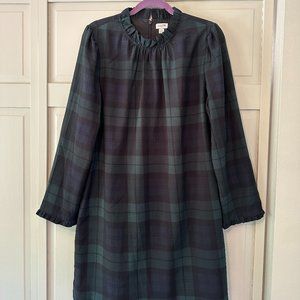JCrew Ruffleneck shift dress in Black Watch plaid
